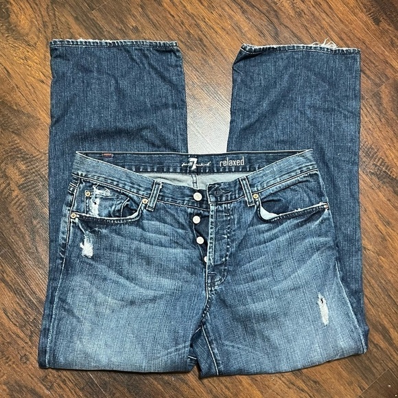 7 FOR ALL MANKIND “Relaxed” button fly distressed jeans size 34/29 *altered GUC - Picture 9 of 14